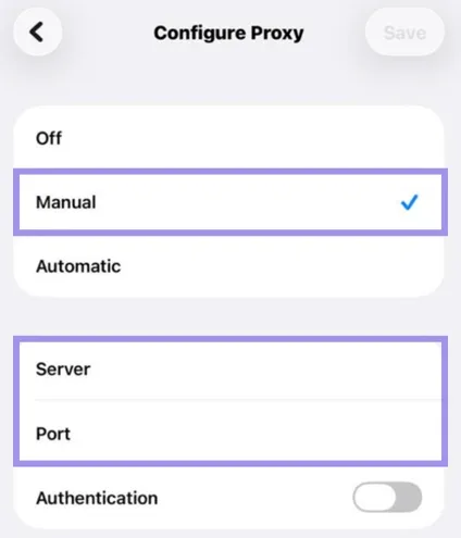Configure manual proxy settings.webp