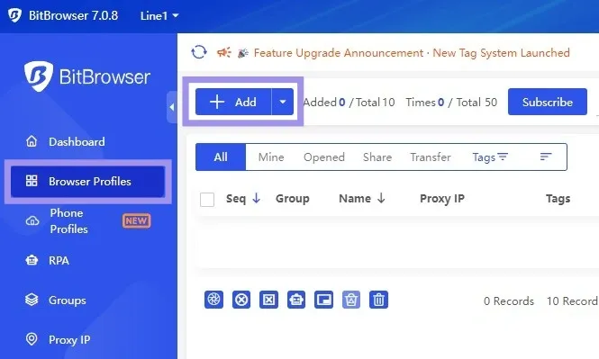 Click on Add in Browser Profiles.webp