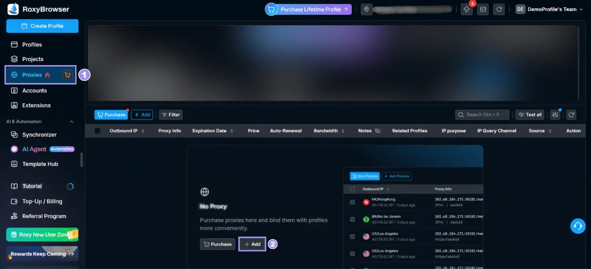Add proxies in RoxyBrowser