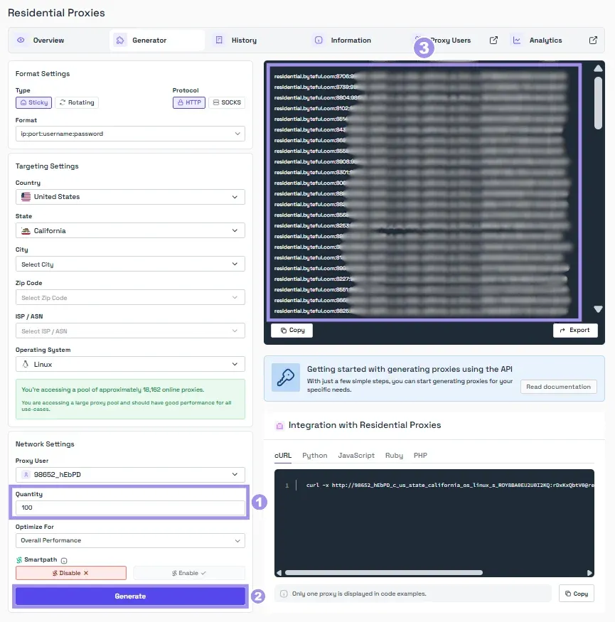 Byteful residential proxies page