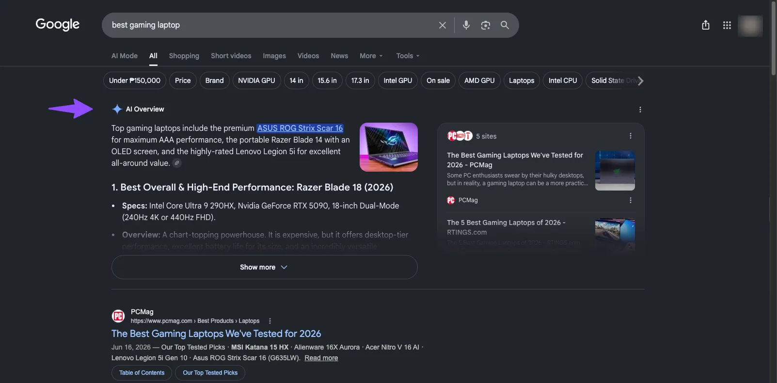 Google SERP with the AI Overview section highlighted