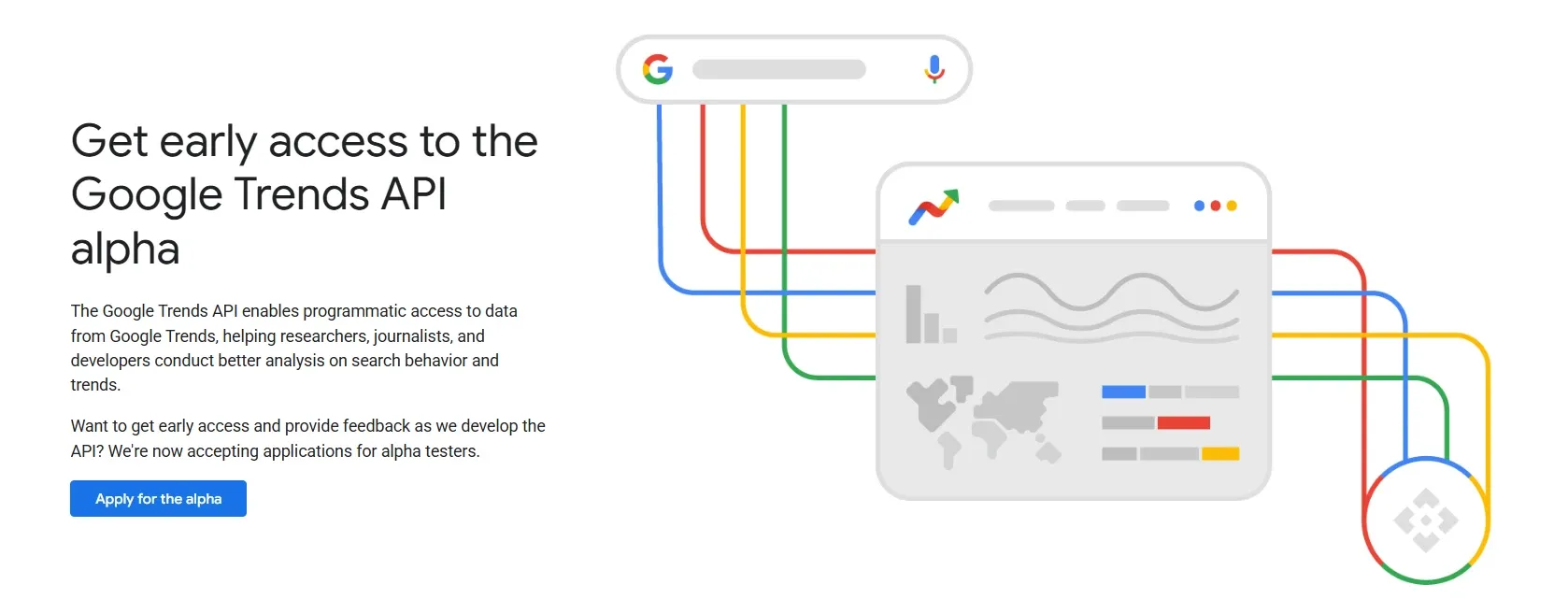 Google Trends API alpha page inviting developers to apply for early access