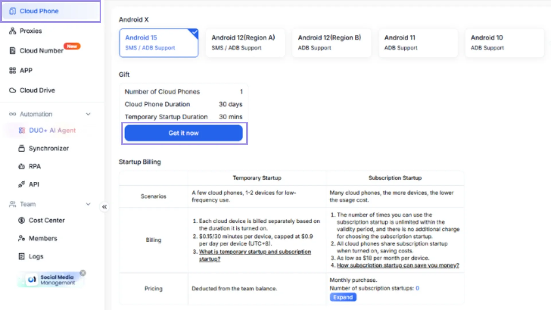 Cloud Phone dashboard on DuoPlus.webp