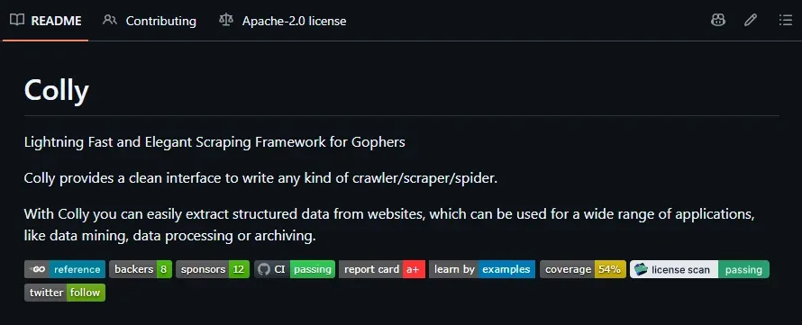 Colly GitHub repository README