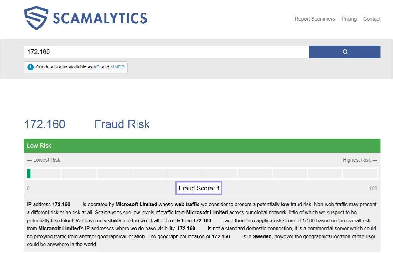 Scamalytics IP Fraud Risk Score.webp