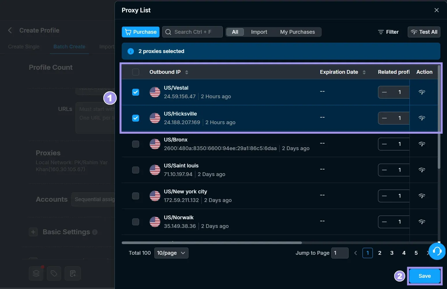 Added proxy list in RoxyBrowser