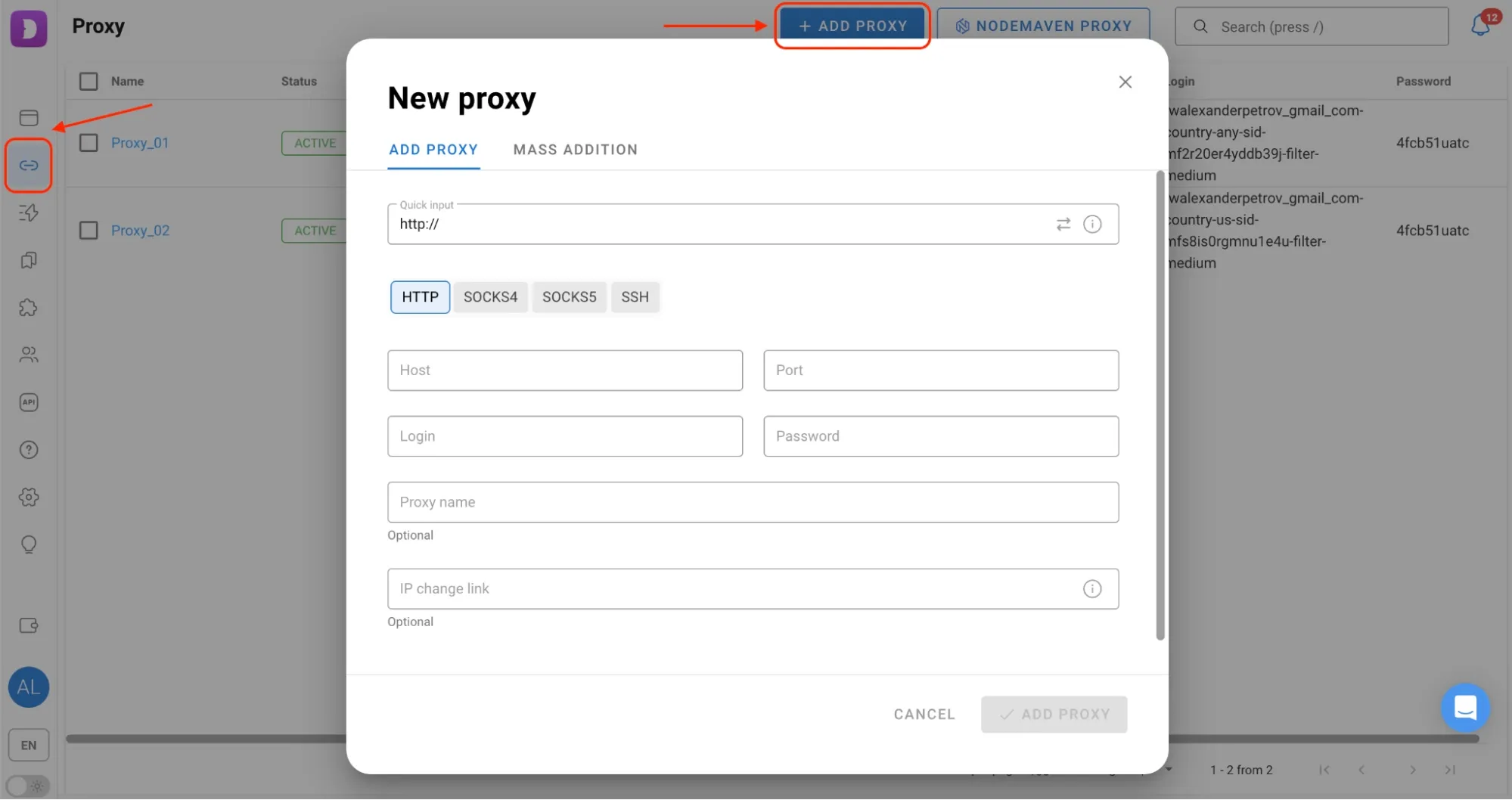 Adding Proxies through proxy menu.webp