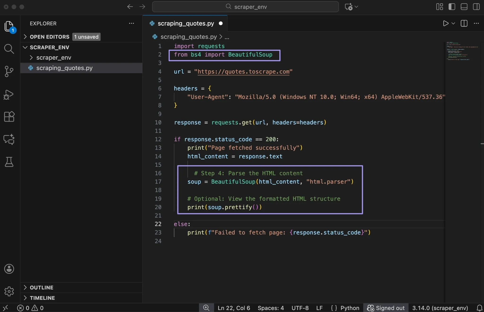 Add Beautifulsoup to code.webp