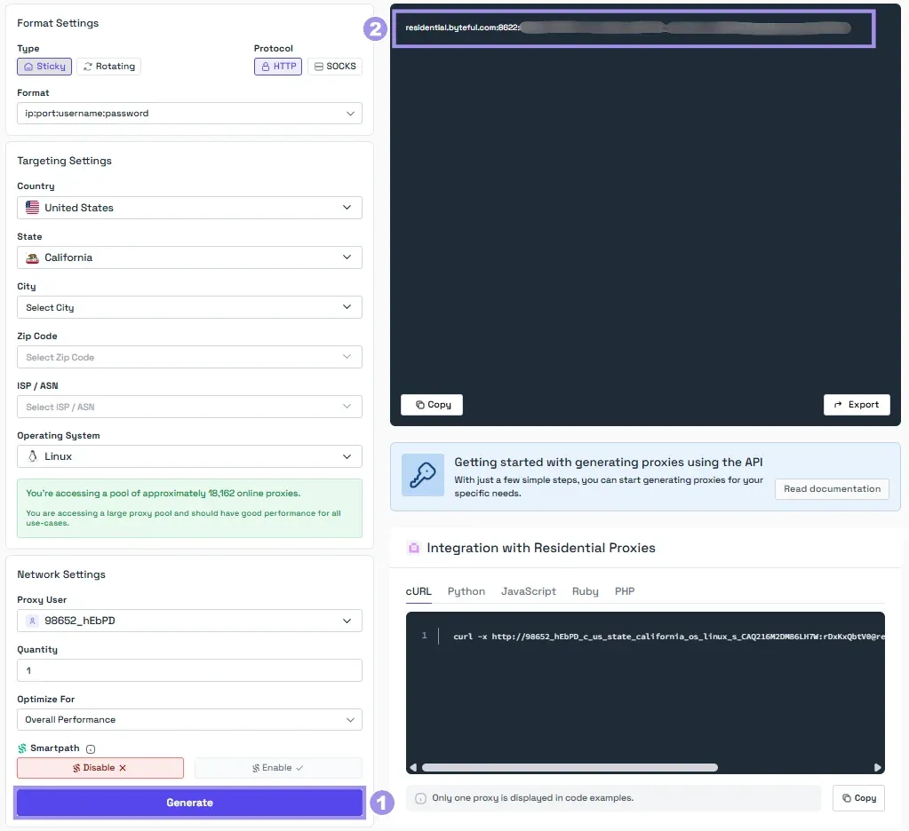 Byteful residential proxies page