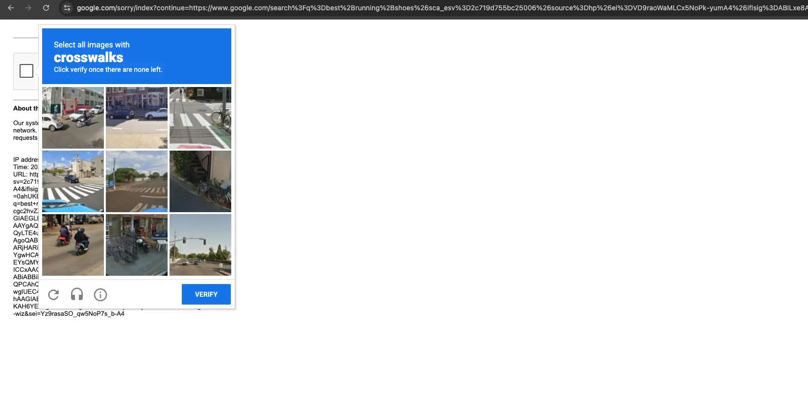 Google reCAPTCHA image challenge on the block page