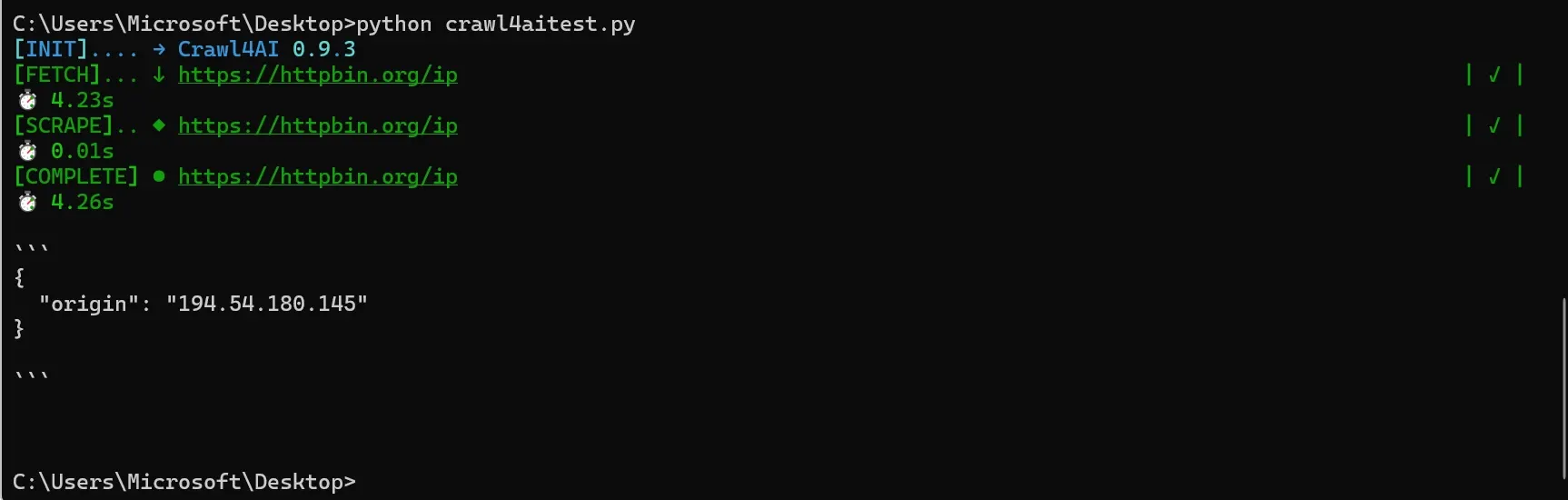 Testing Crawl4AI proxy integration in Windows CMD