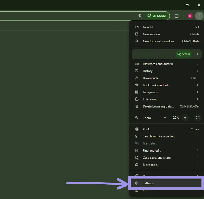 Settings option in Google Chrome.webp