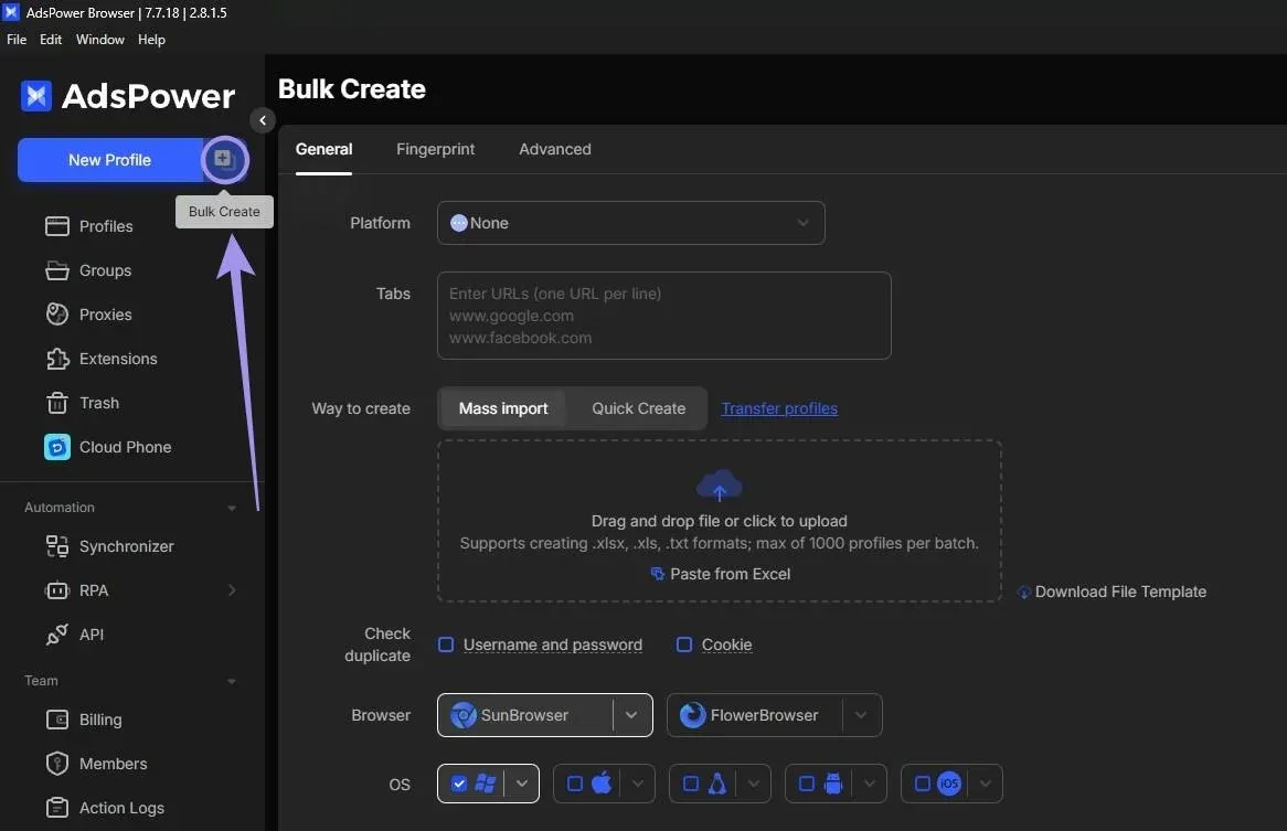 Click on Bulk Create.webp