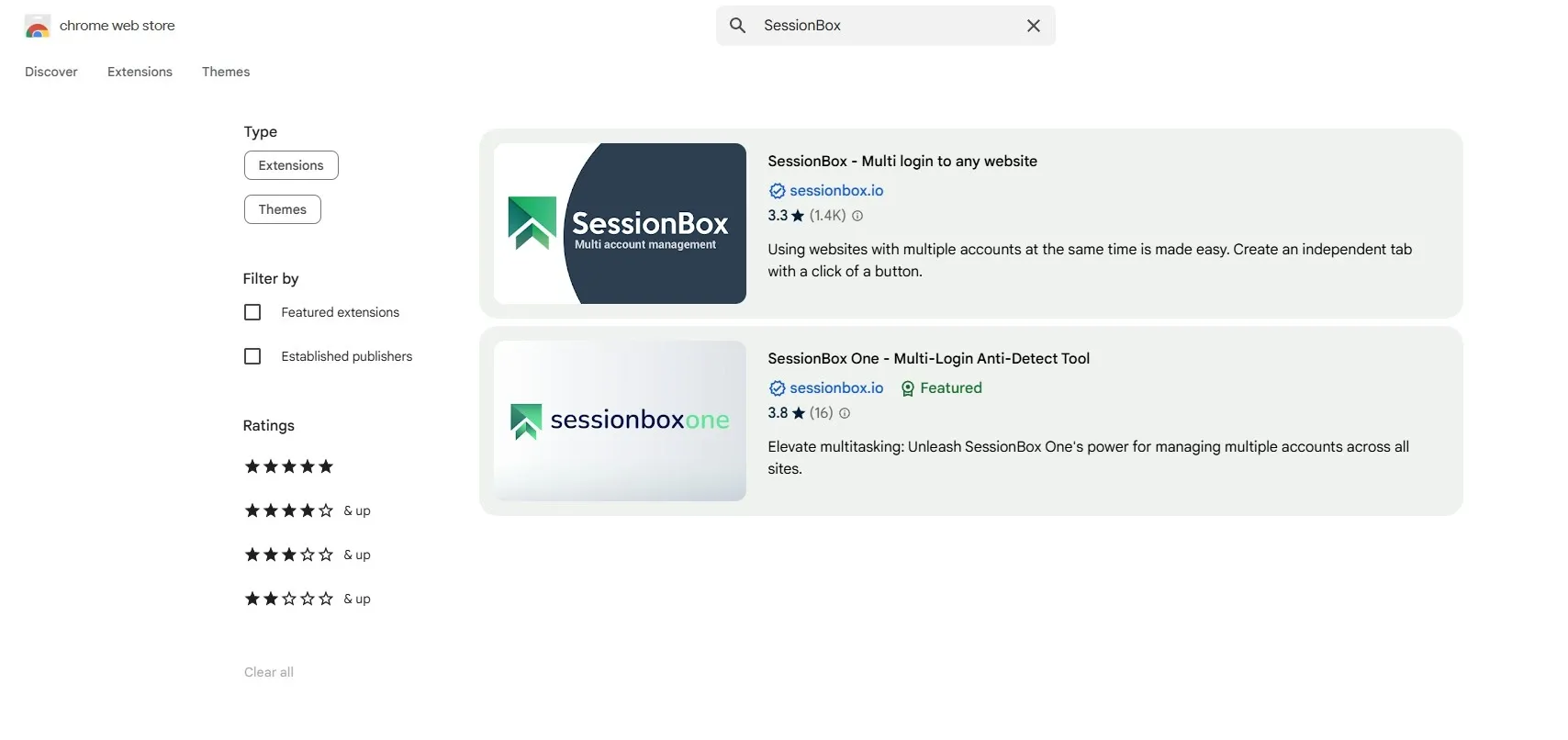 Search for SessionBox on Chrome Web Store.webp