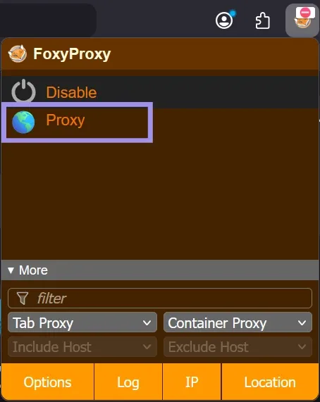Firefox Foxyproxy configuration pop-up