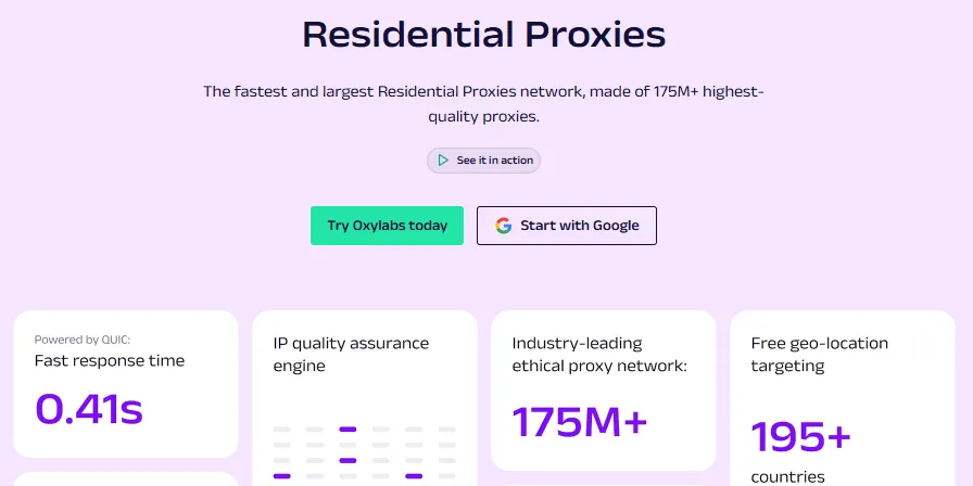 Oxylabs residential proxies landing page