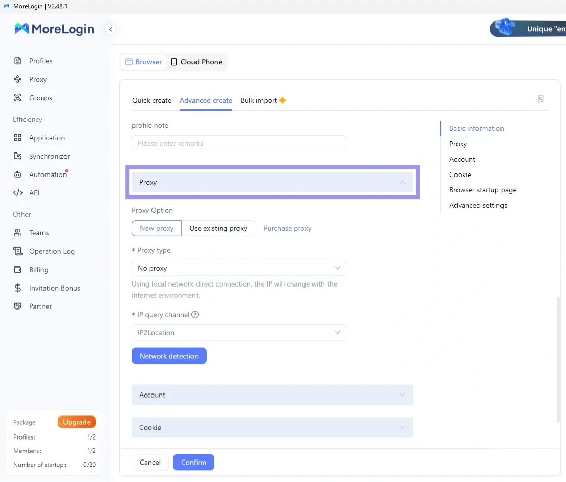 Proxy options in MoreLogin.webp
