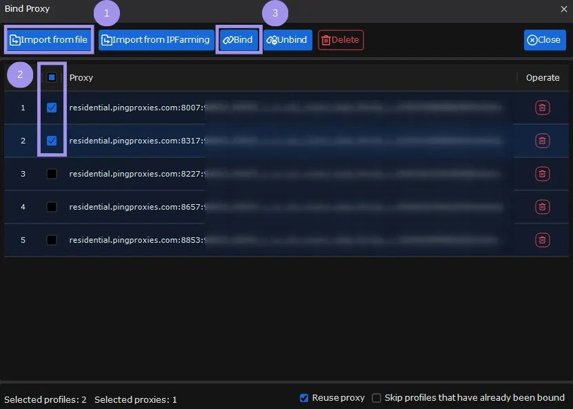 Importing proxies in MarketerBrowser.webp