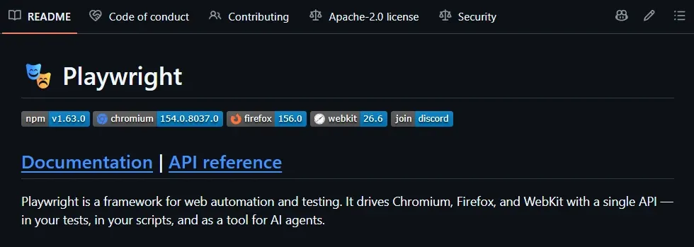 Playwright GitHub repository README
