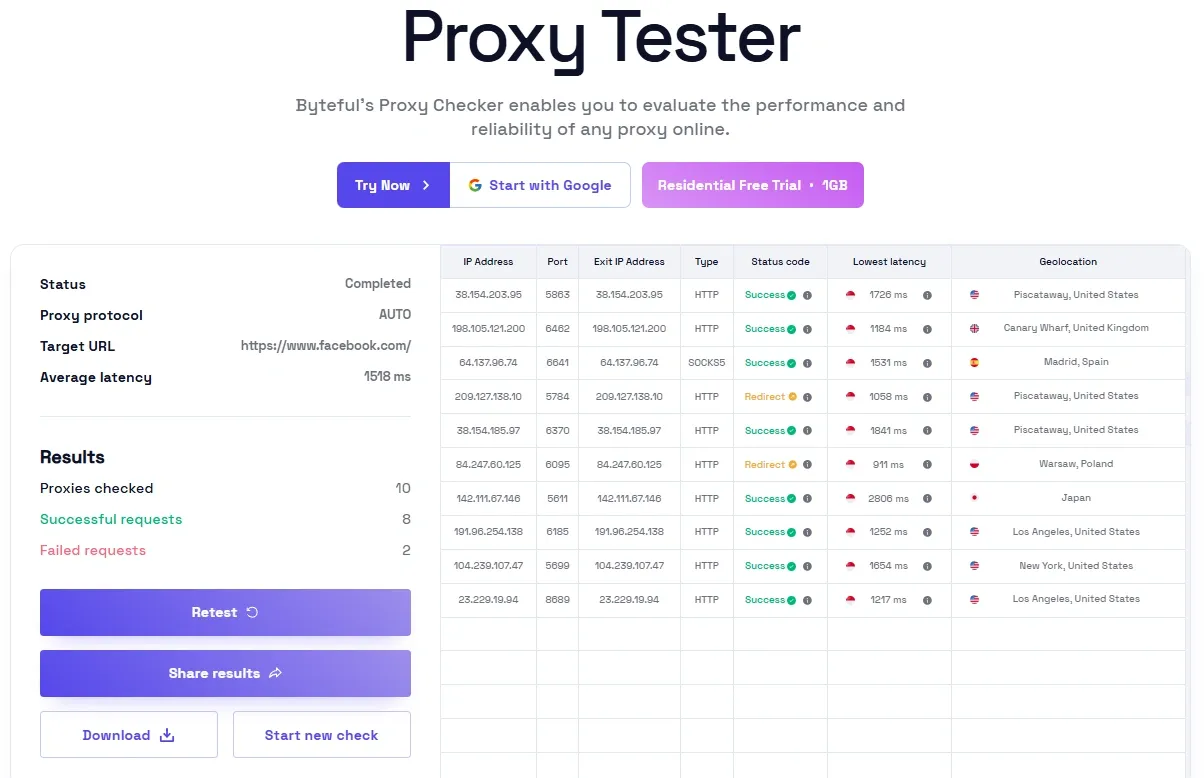 Byteful proxy tester