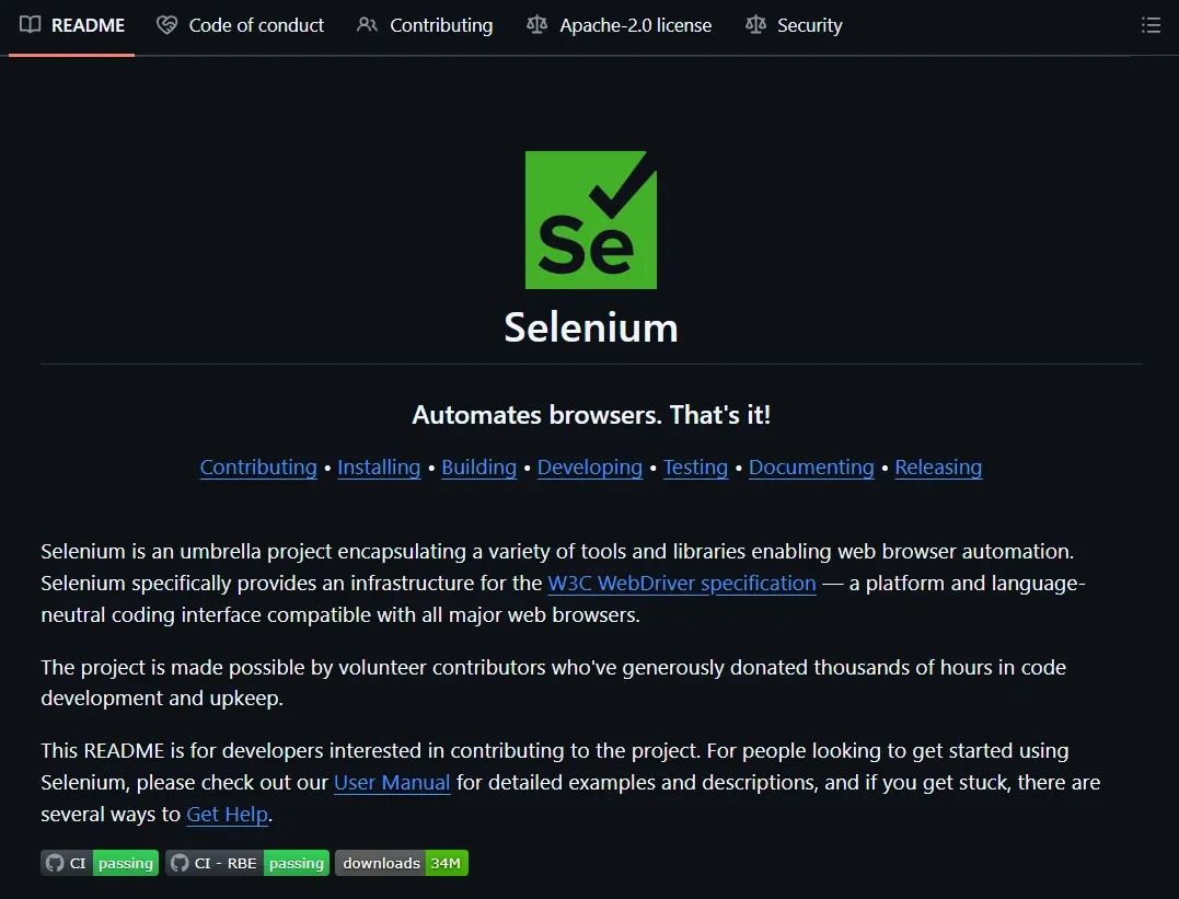 Selenium GitHub repository README