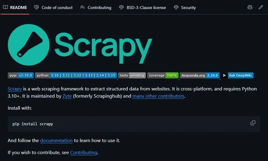 Scrapy GitHub repository README