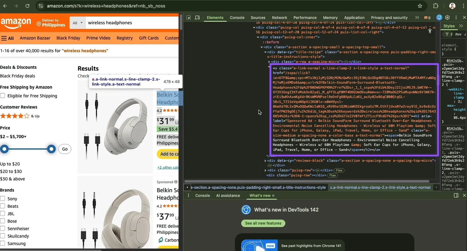 DevTools showing container and element.webp