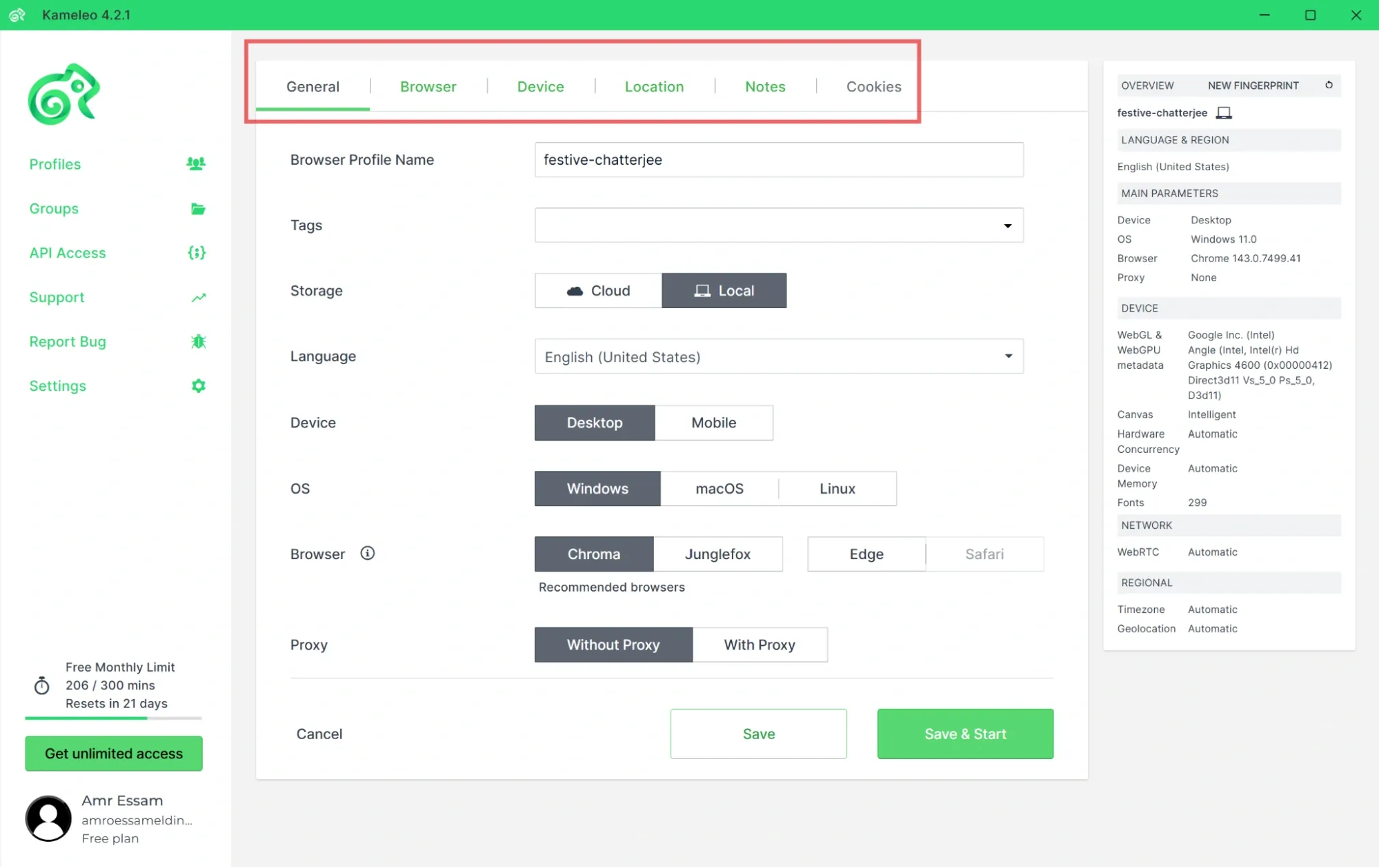 Advanced fingerprint settings in Kameleo.webp