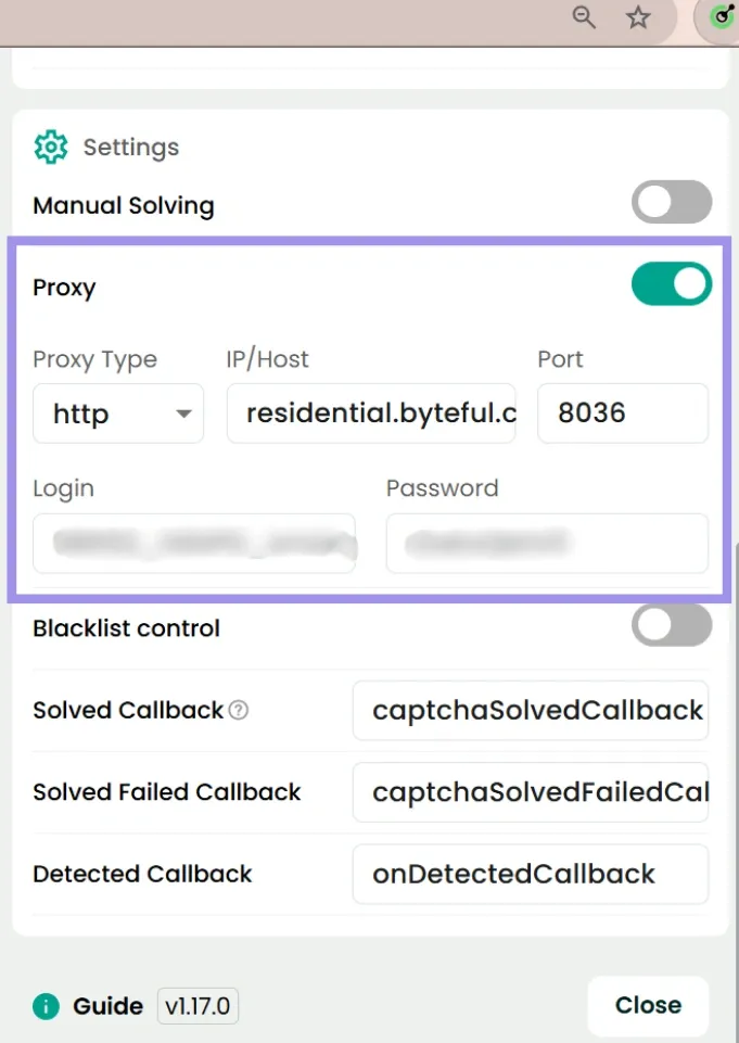 Capsolver extension configuration panel.webp