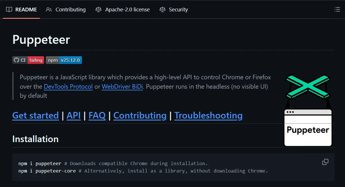 Puppeteer GitHub repository README