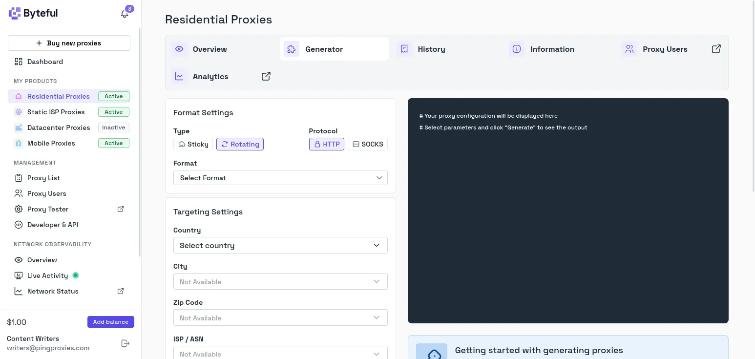 Byteful - Generate Residential Proxies