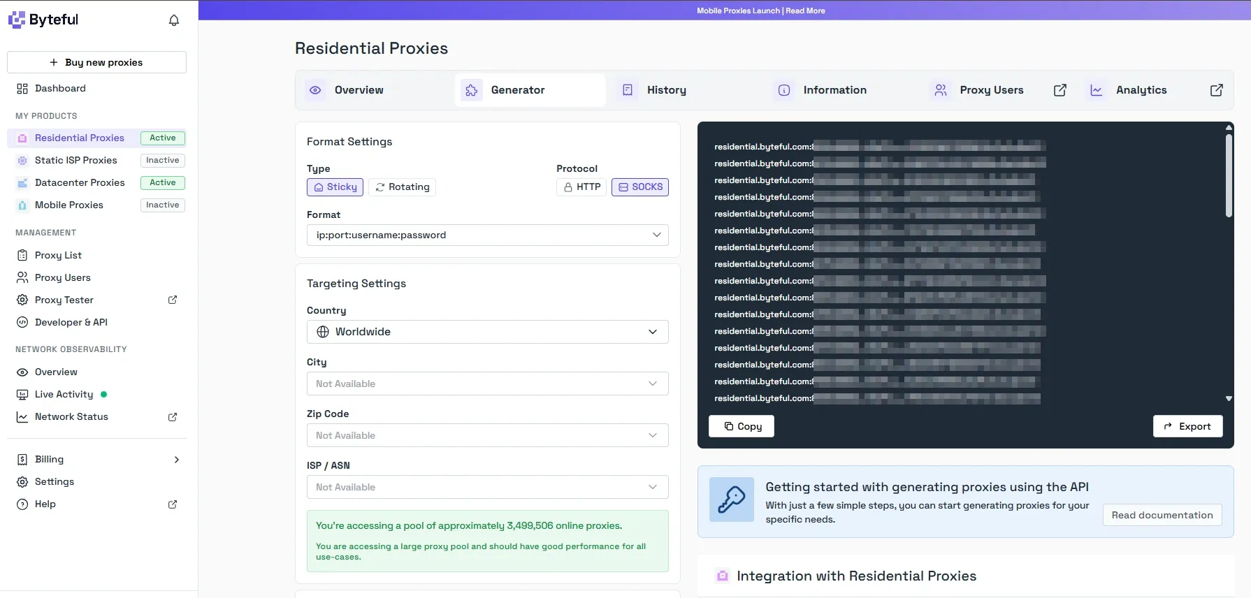 Byteful SOCKS5 proxies
