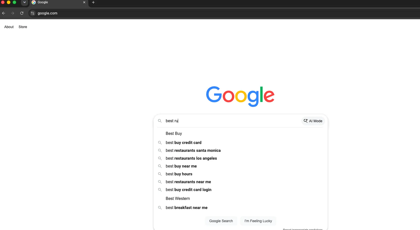 Automated browser typing a query on the Google homepage