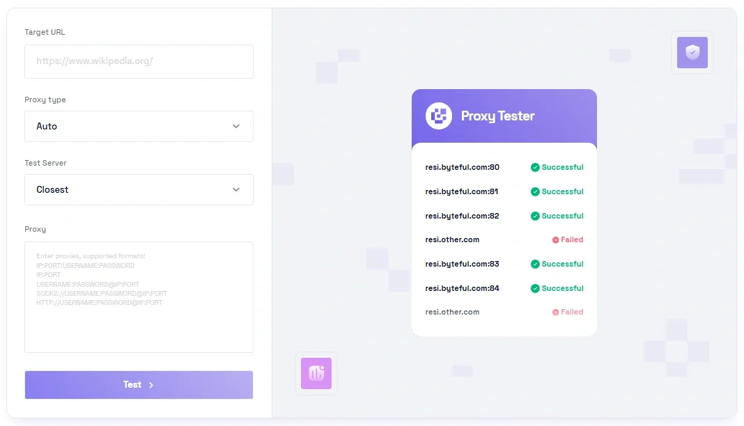 Byteful proxy tester user interface