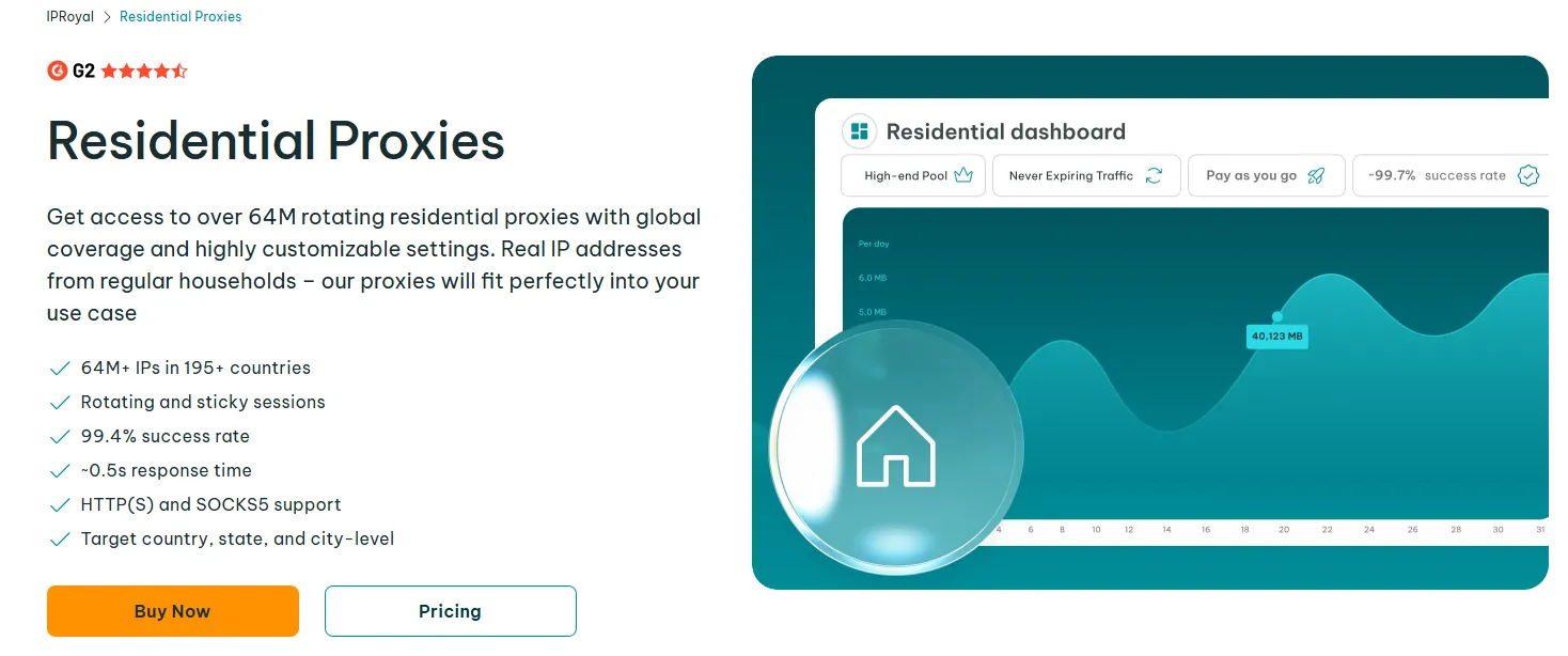 IPRoyal residential proxies landing page