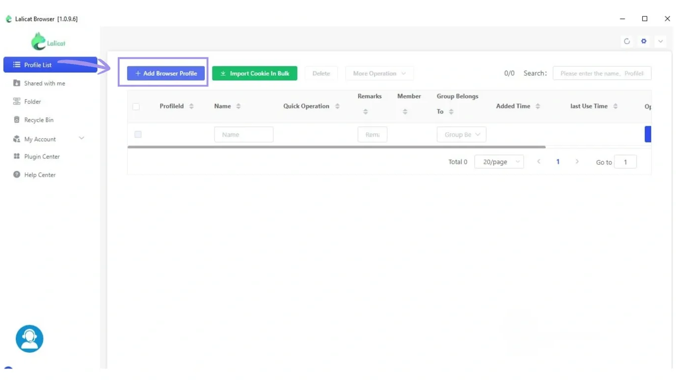 Lalicat Browser Profile List Dashboard.webp