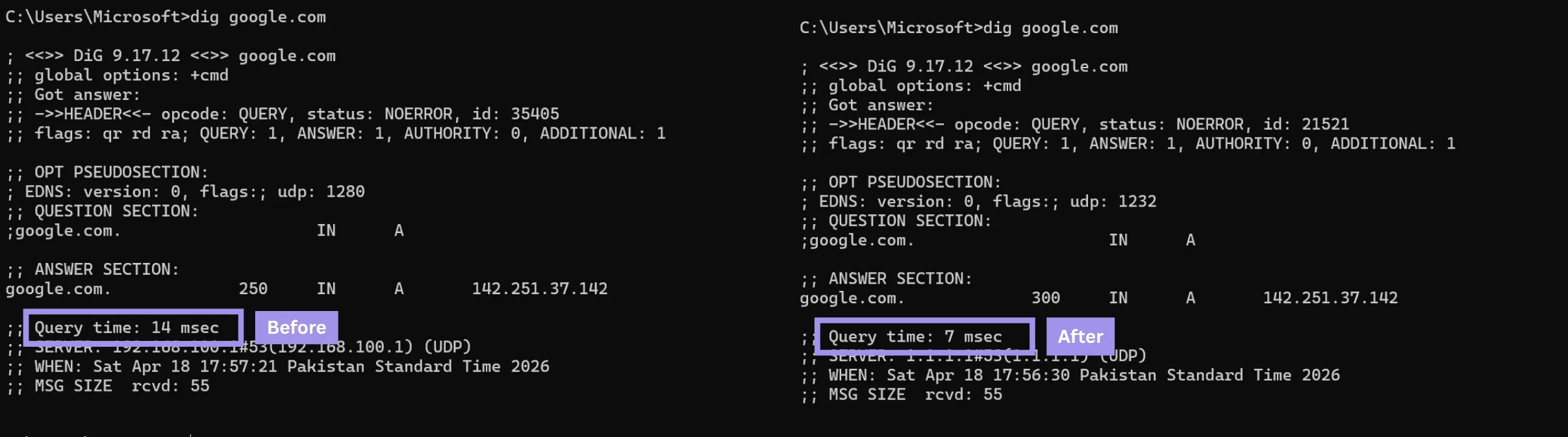 Two command-line windows side by side.webp