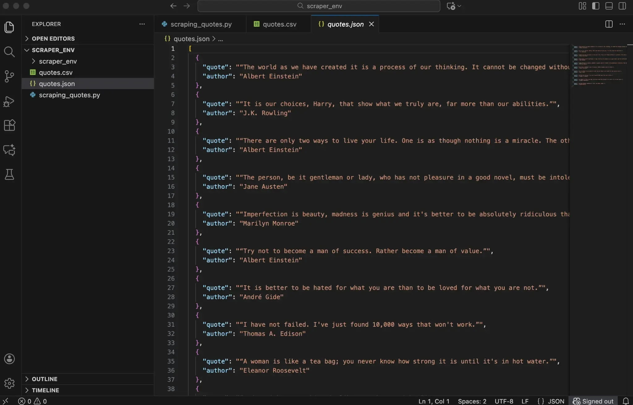 VS Code with the quotes.json file.webp