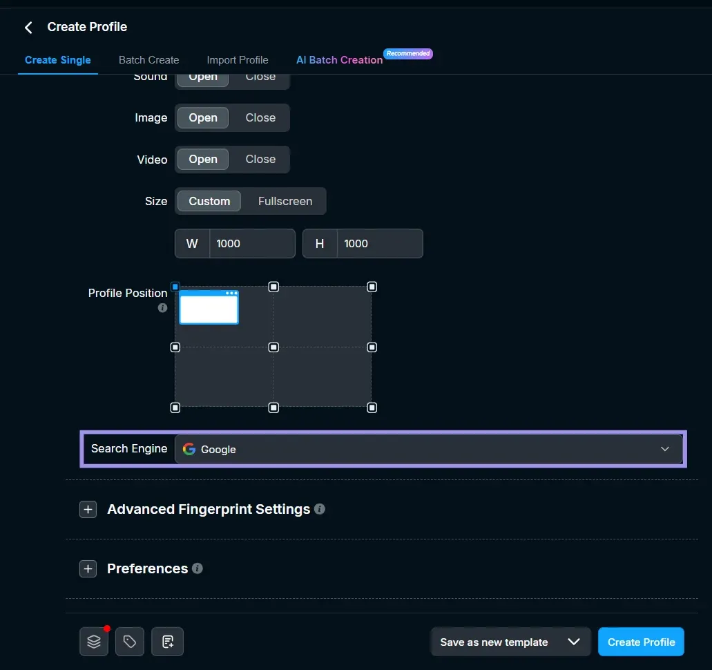 Creating a profile in RoxyBrowser