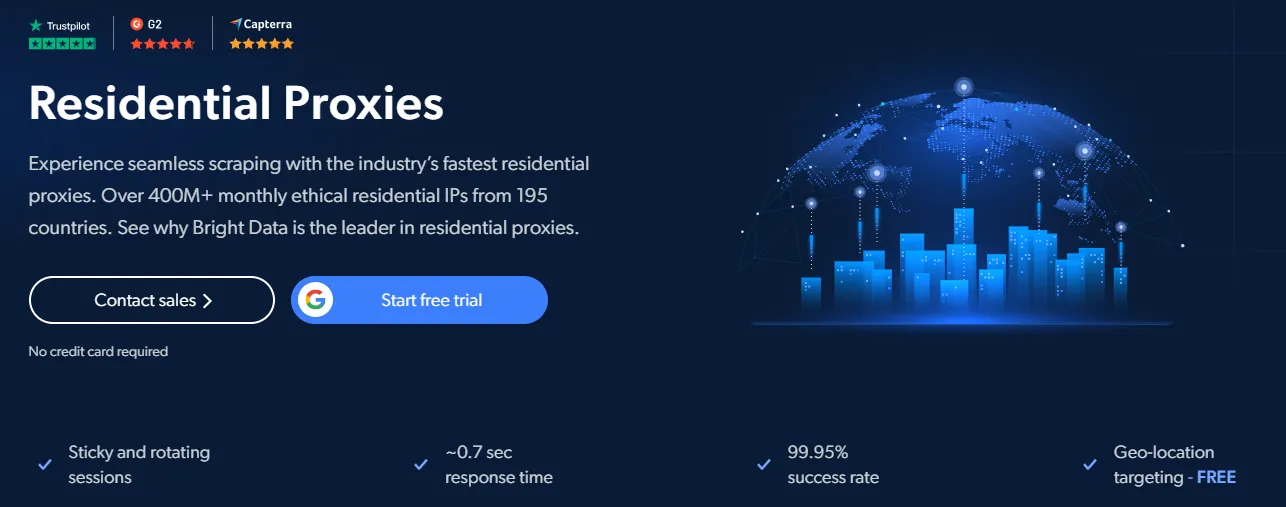 Bright Data residential proxies landing page