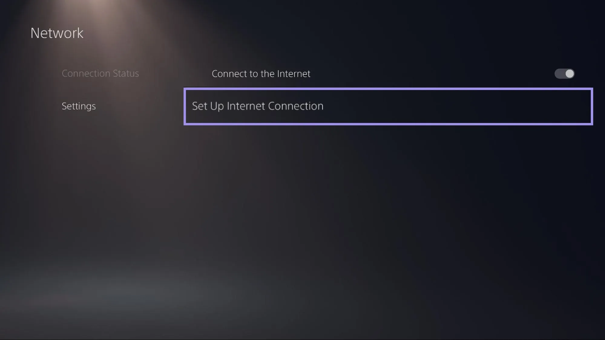 PS5 Network settings screen with Set Up Internet Connection highlighted