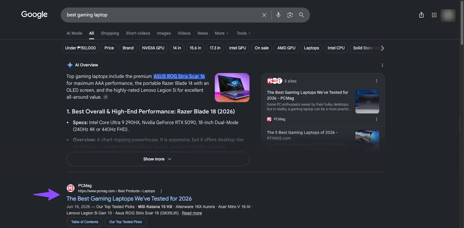Google SERP with an organic search result highlighted