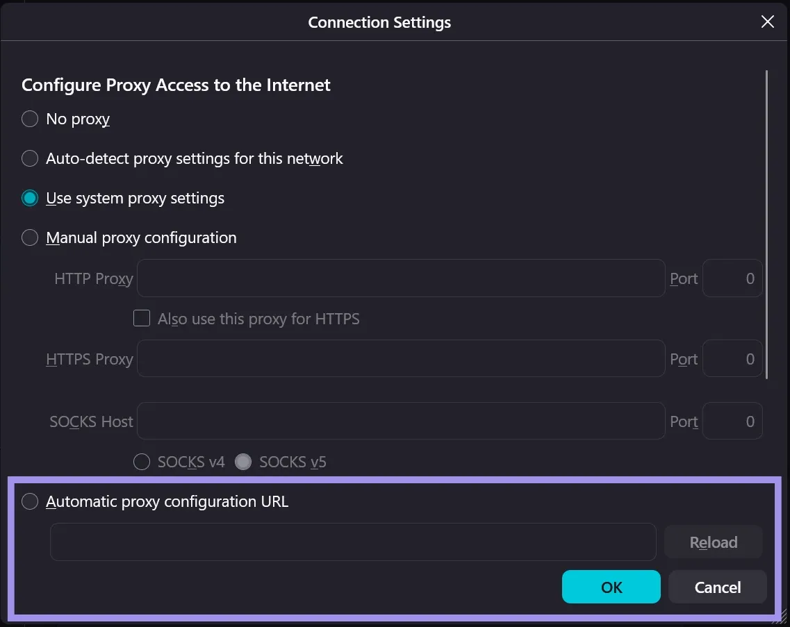 Foxyproxy configuration page