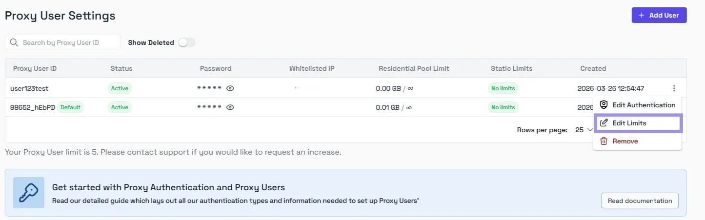 Edit limits for user on proxy user settings page.webp