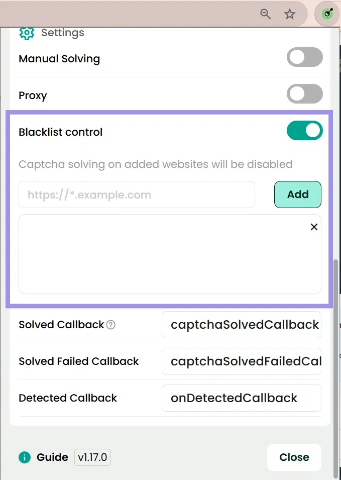 Capsolver extension configuration panel.webp