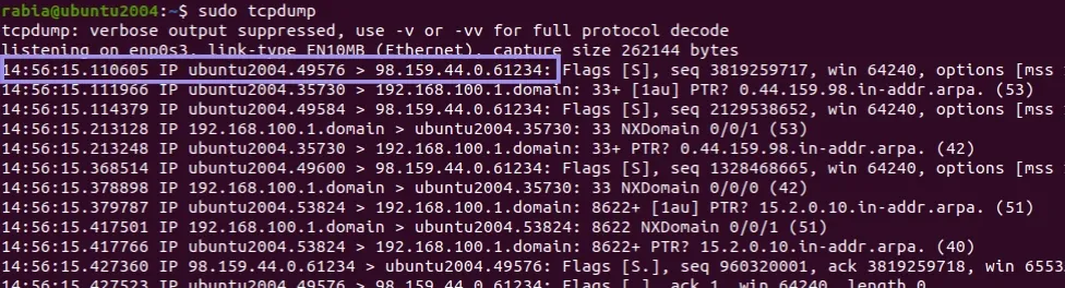 tcpdump outputs network traffic in the terminal.webp