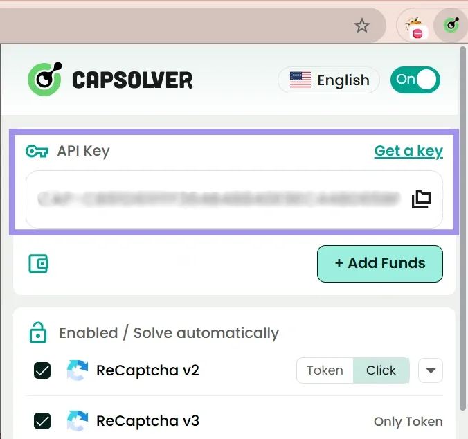 Capsolver extension configuration panel.webp