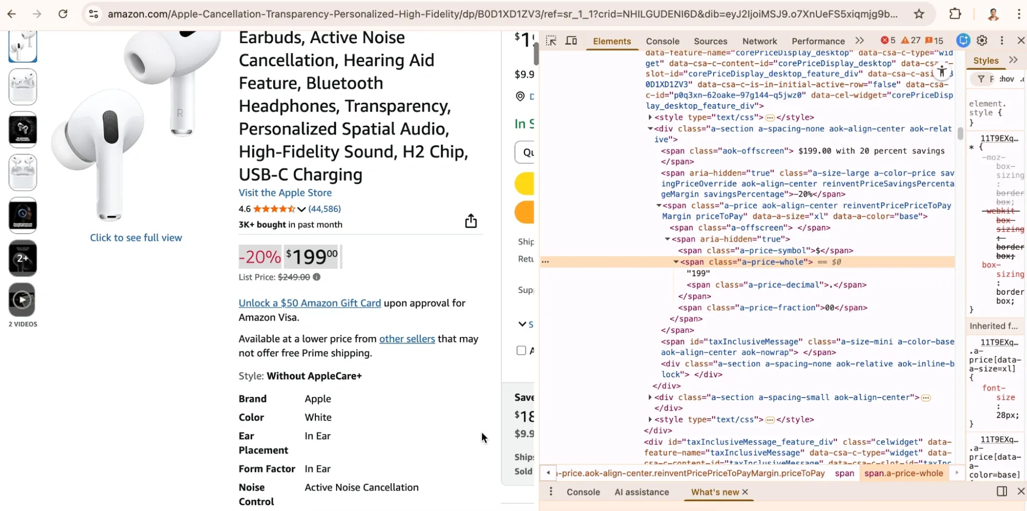 Inspecting price element in DevTools.webp