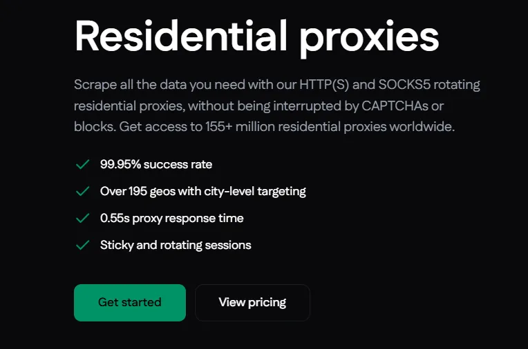SOAX residential proxies landing page
