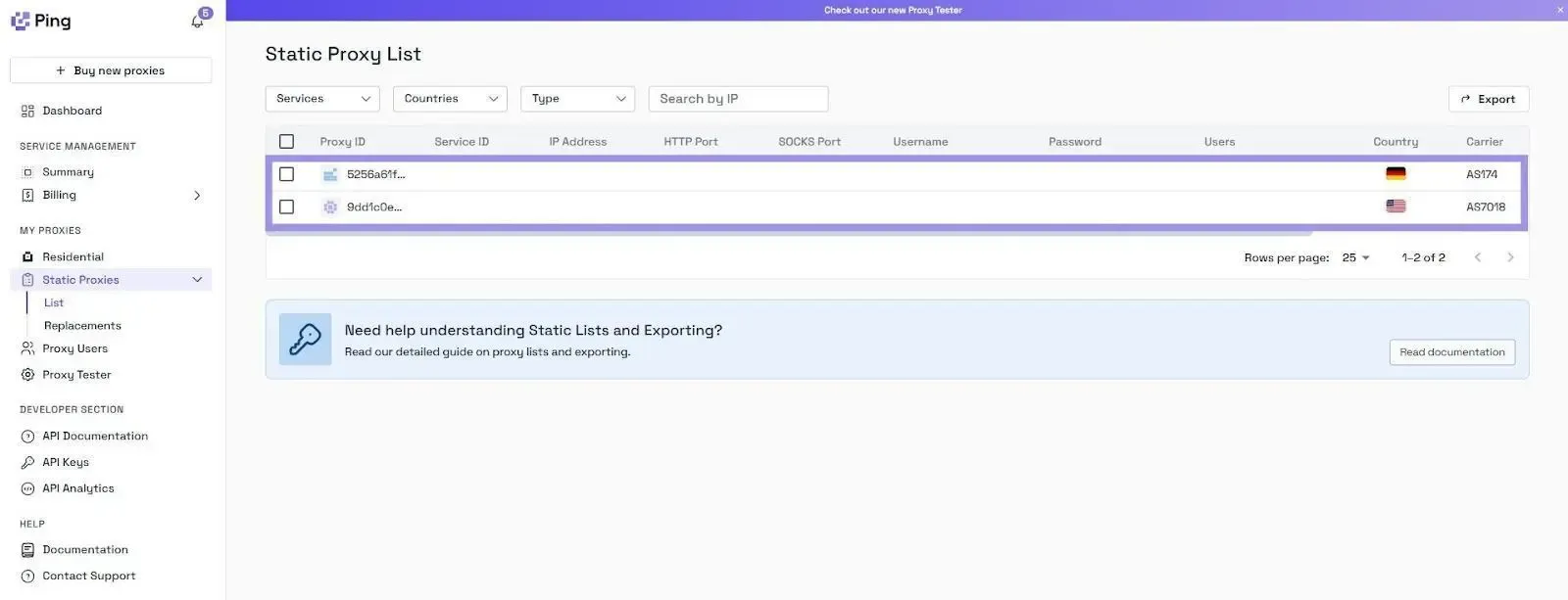 Static proxies on Ping Proxies.webp